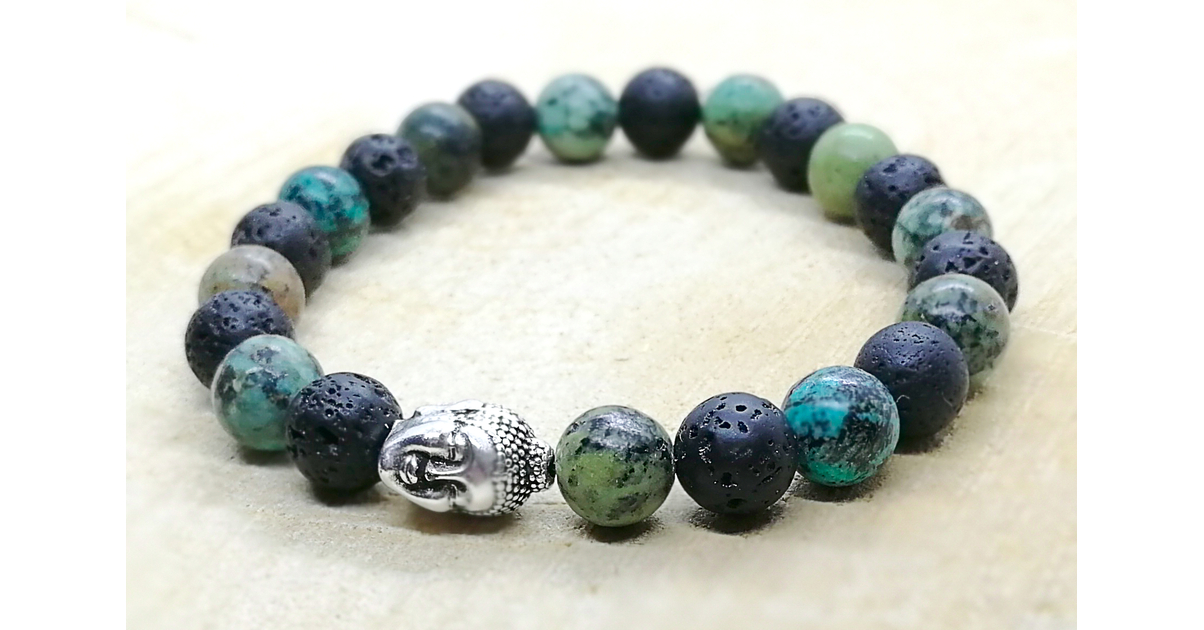 Bracelet élastique Pierres Turquoises Africaines Et Bouddha - Neuf Avec étiquettes